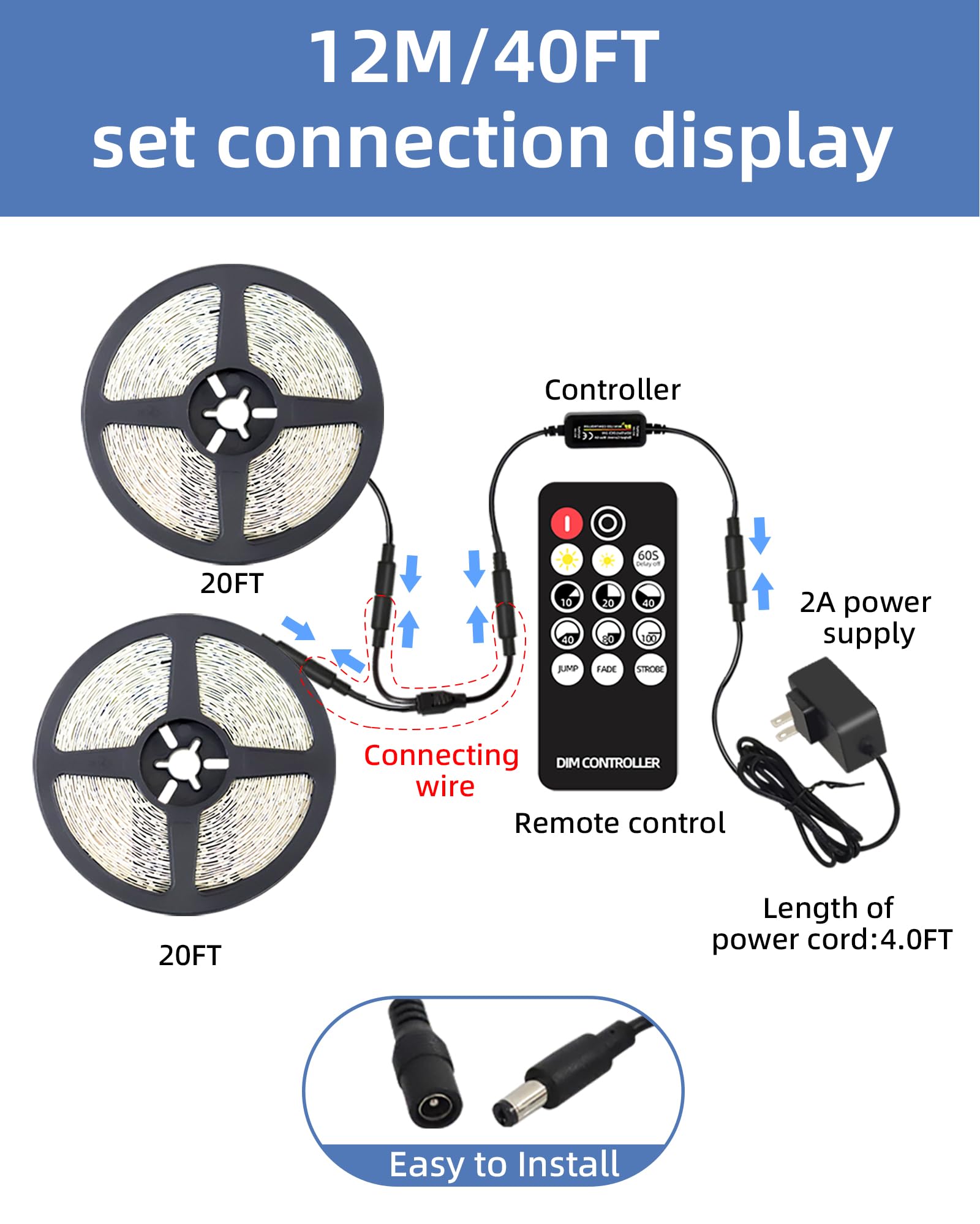 JNGMAIR 12V LED strip runs safely with low heat output.