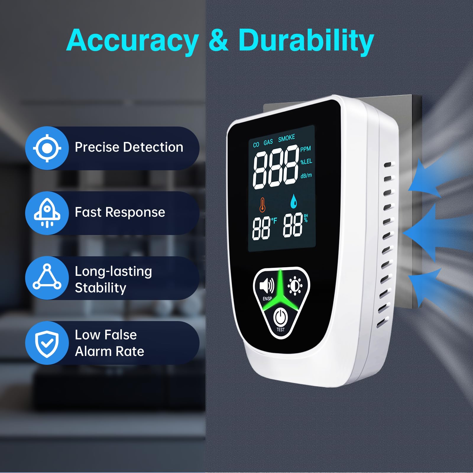 JNHCD 100dB alarm with flashing red light for immediate alerts.