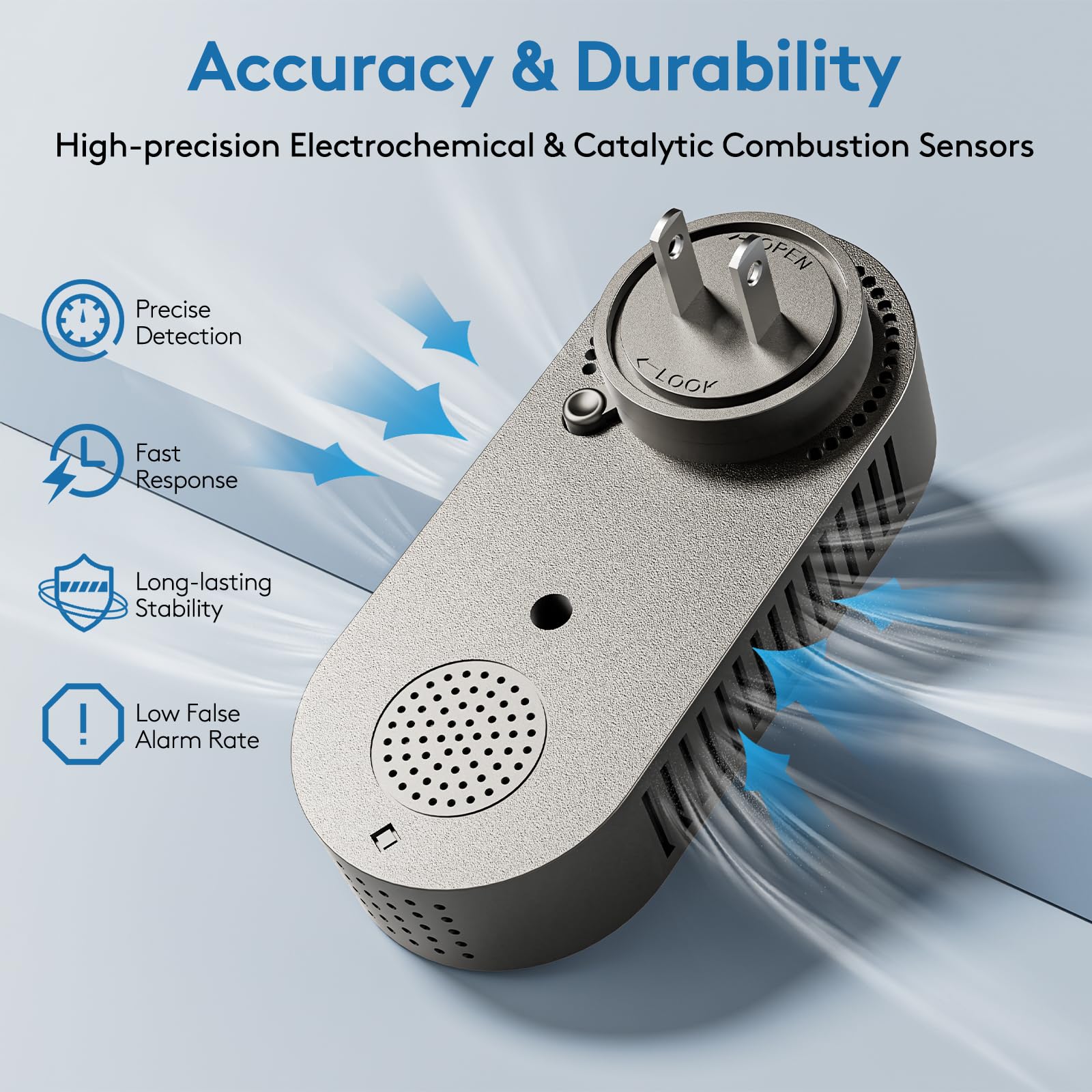 JNHCD 85dB alarm with flashing light for quick danger alerts.