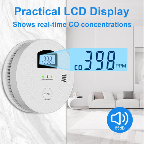 JNHCD digital display showing current CO and smoke readings