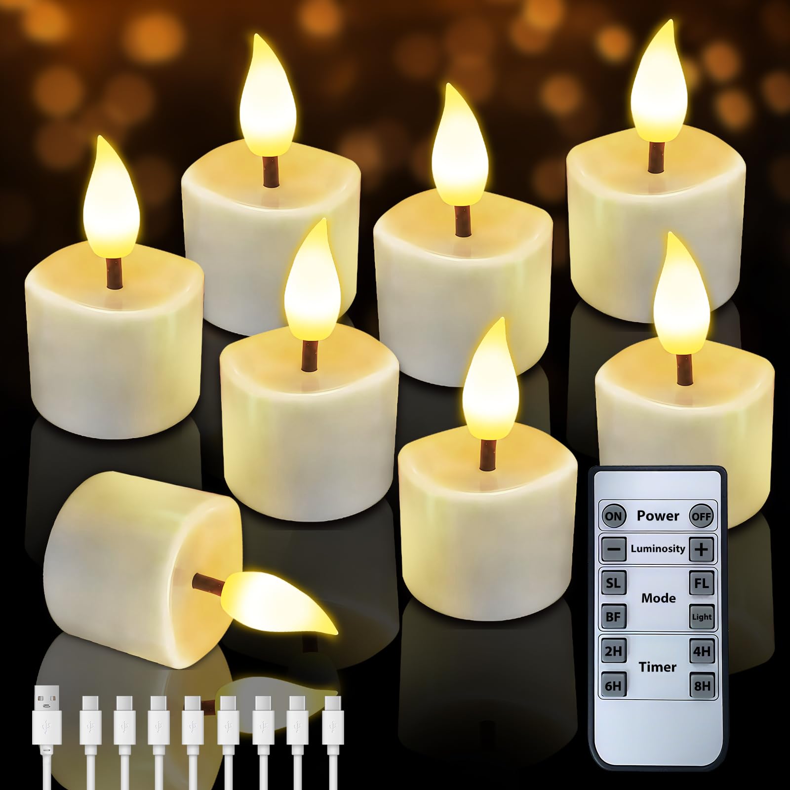 JNOEC rechargeable flameless tea light set for safe, long-lasting indoor ambiance.