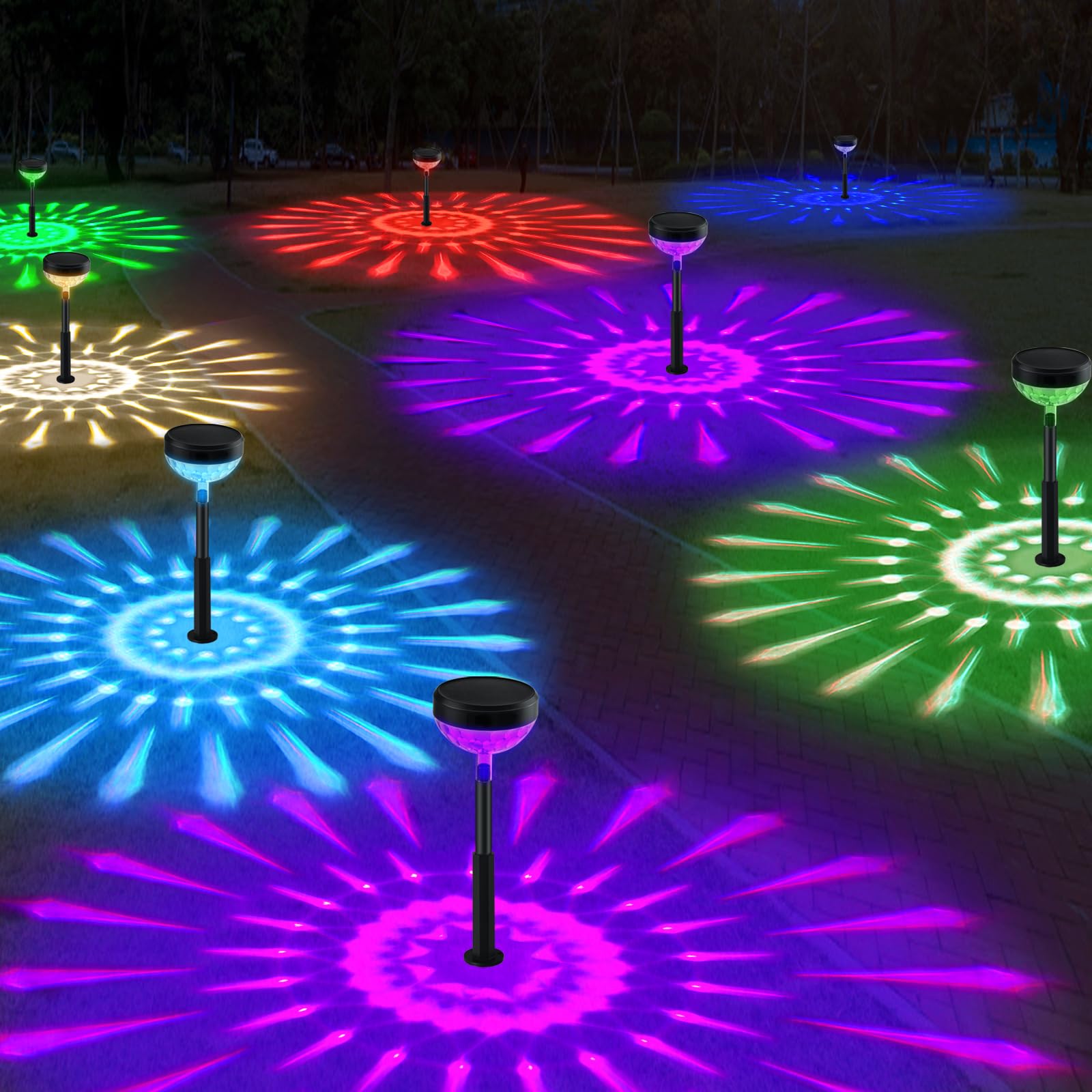 JNOEC solar pathway light in eight color changing mode for vibrant garden evenings