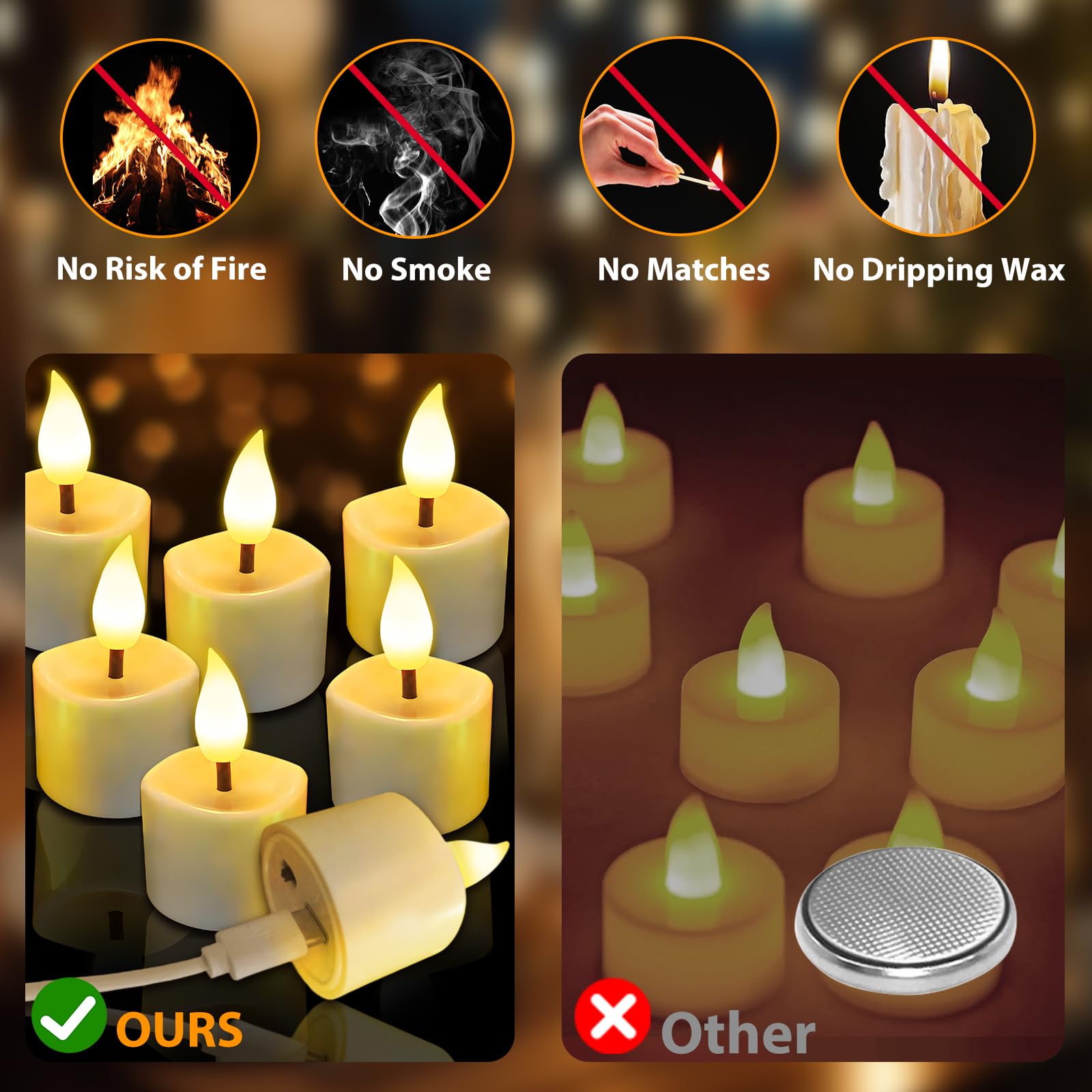 JNOEC tea light with remote control for easy on/off and timer.