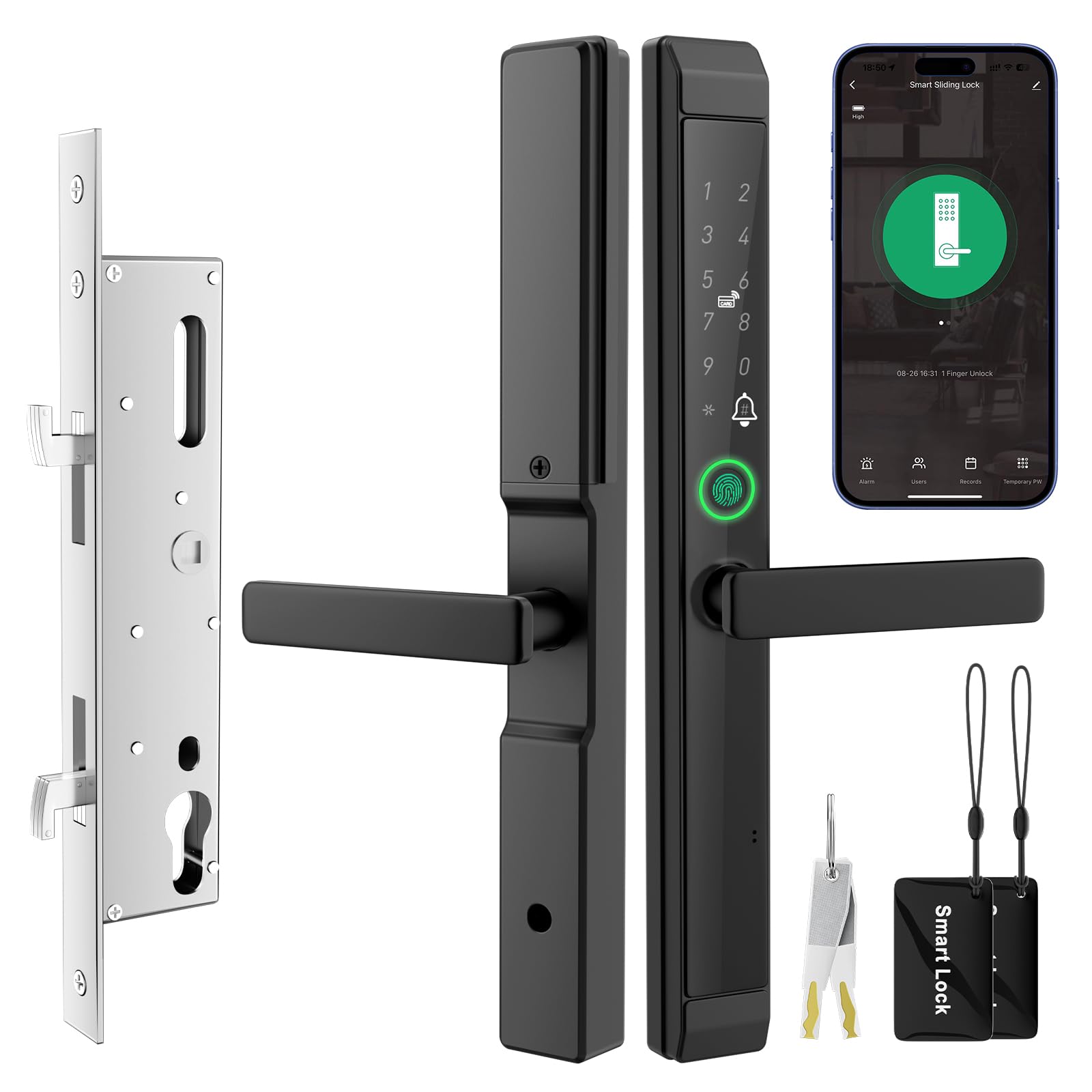 JNZCH sliding door smart lock front view shows secure, weather-ready design for patios