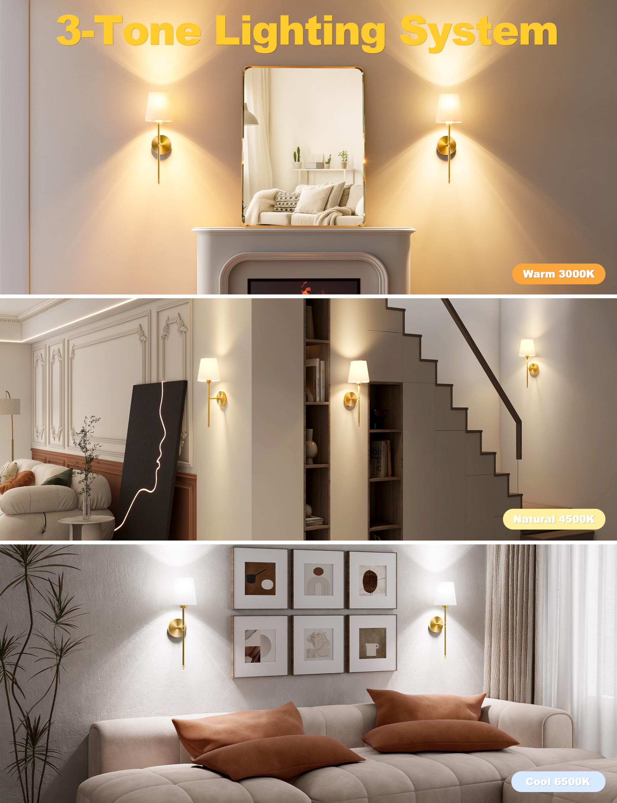 JOFIOS E26 replaceable bulb setup for long-lasting lighting in gold sconces.