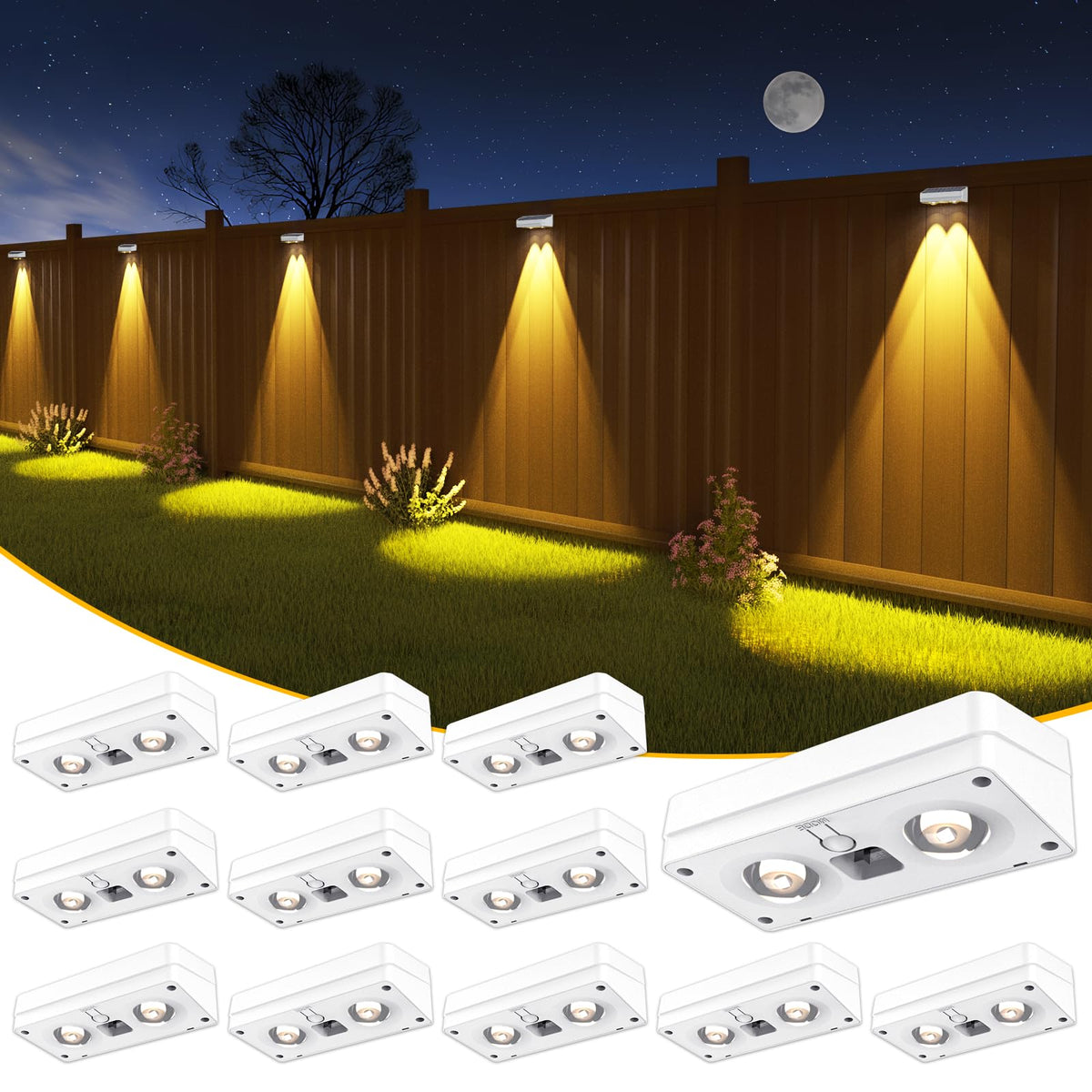 JOFIOS solar fence lights provide 50-lumen brightness for clear yard illumination.