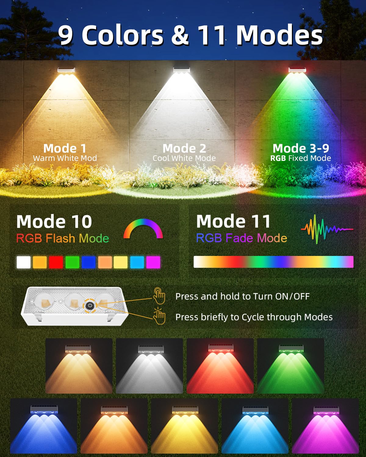 JOFIOS solar fence lights RGB cycle smooth display for celebrations