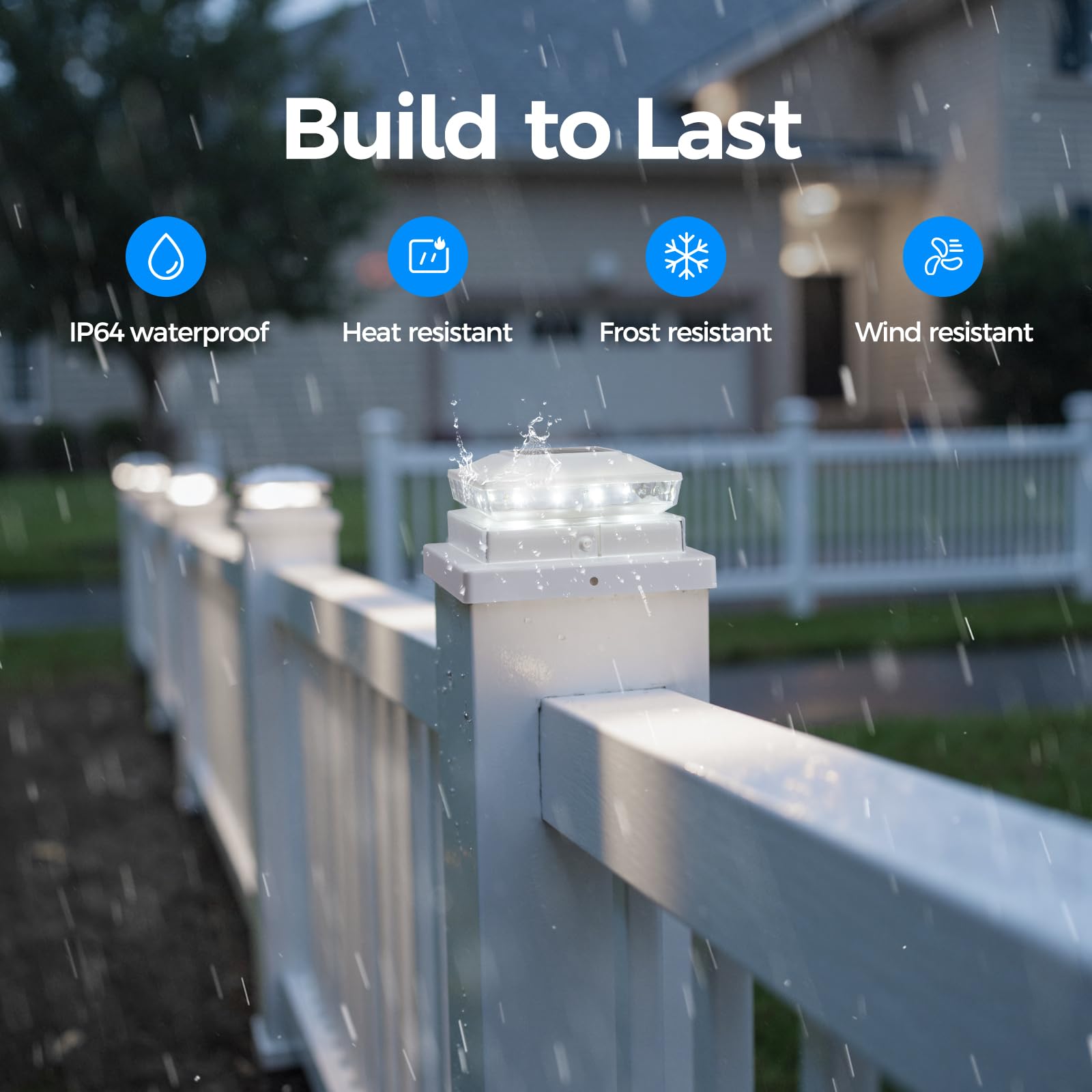 JOFIOS IP65 waterproof design withstands rain and wind for year-round outdoor lighting.