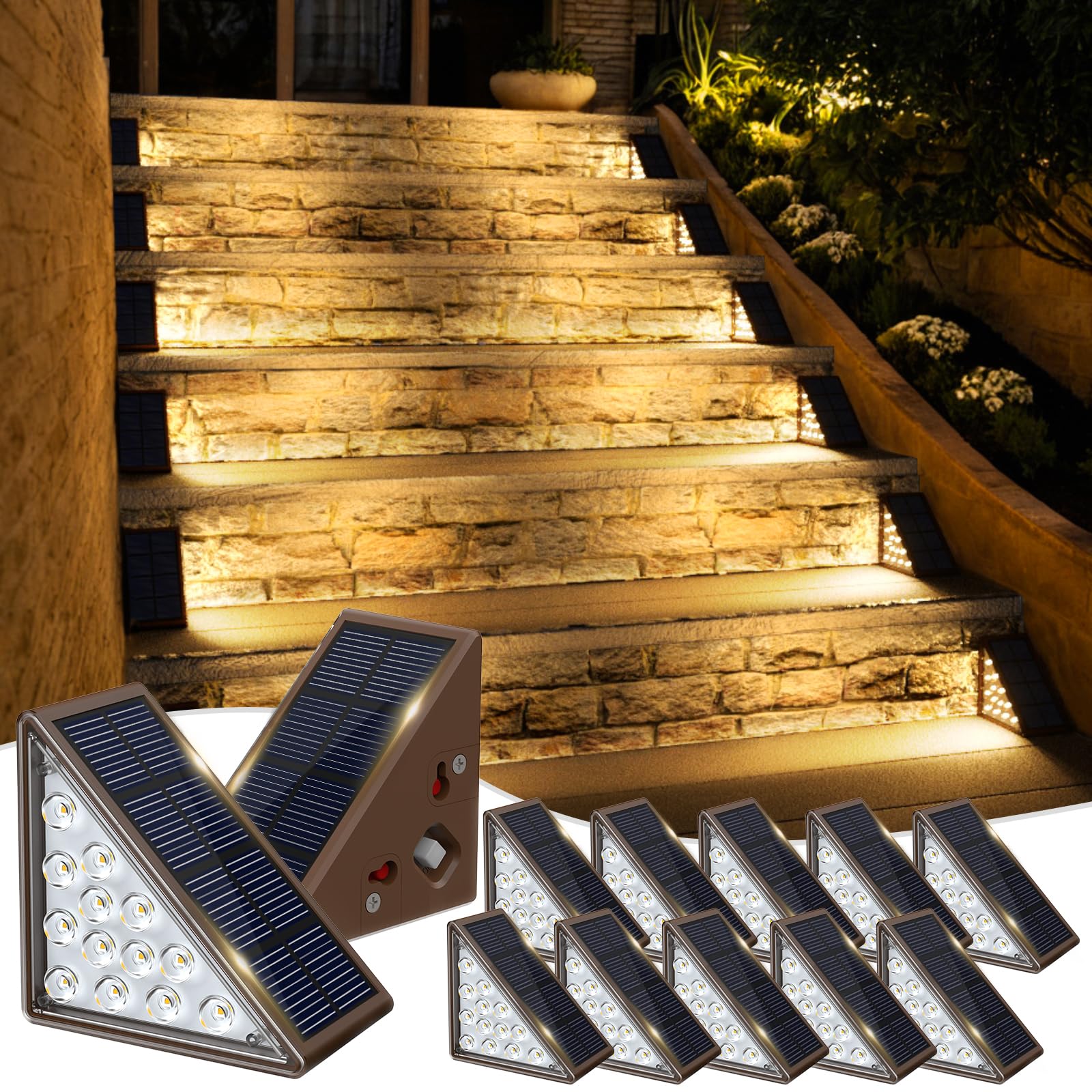 JOFIOS solar step light mounted on outdoor stairs for safer nighttime navigation.