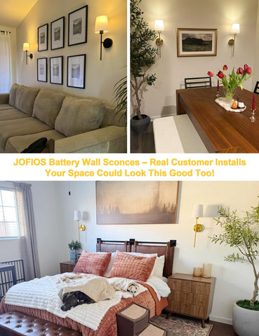 JOFIOS USB-C charging port on battery sconces for convenient recharging.