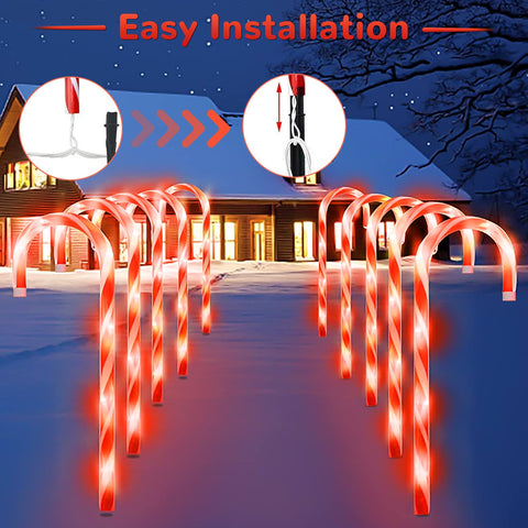 Joascher candy cane stakes secure the display in the ground for reliable outdoor setup.