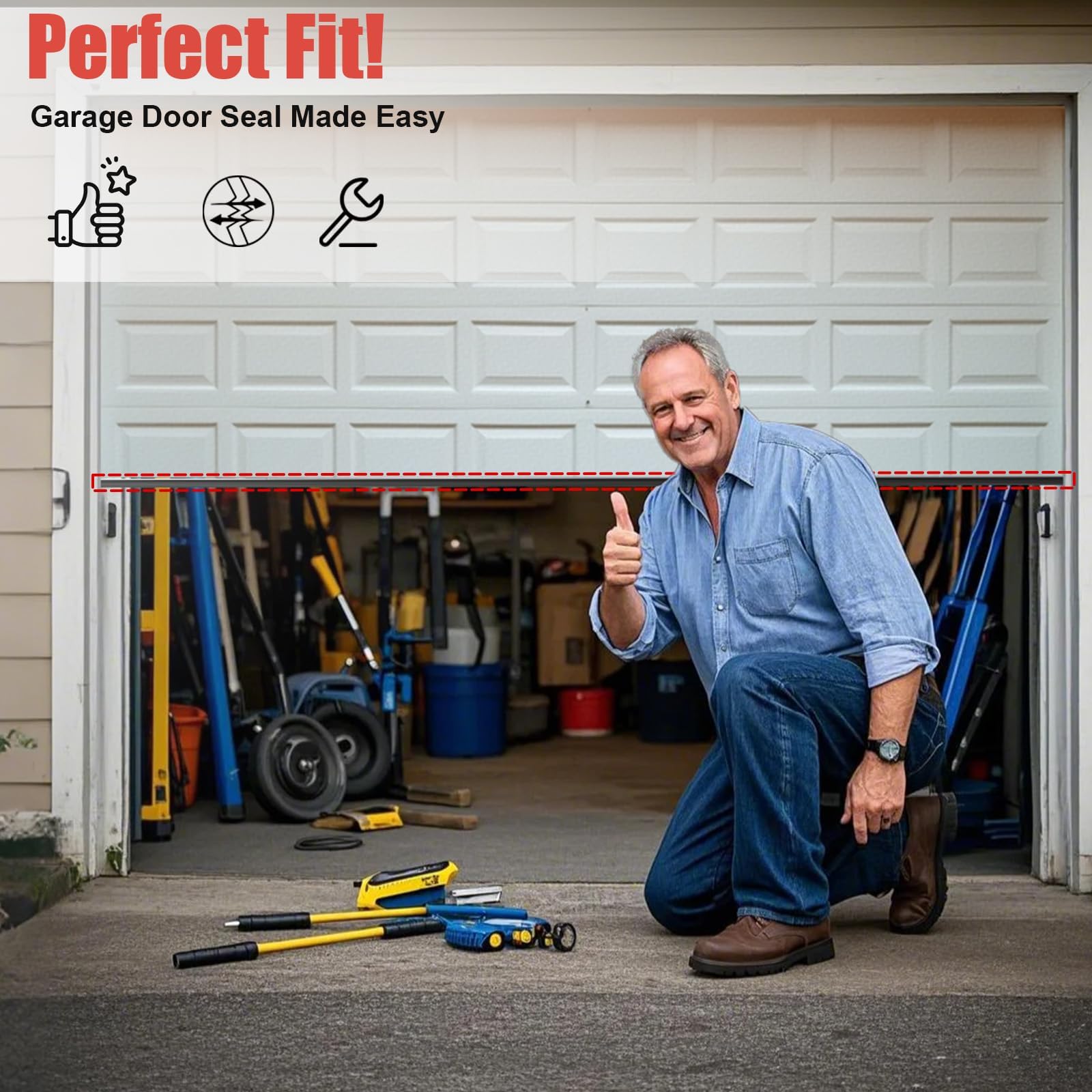 Jobon door seal blocks wind and rain for a drier garage
