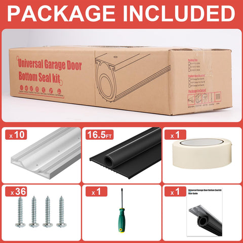 Package contents including tracks and seal for DIY home setup.