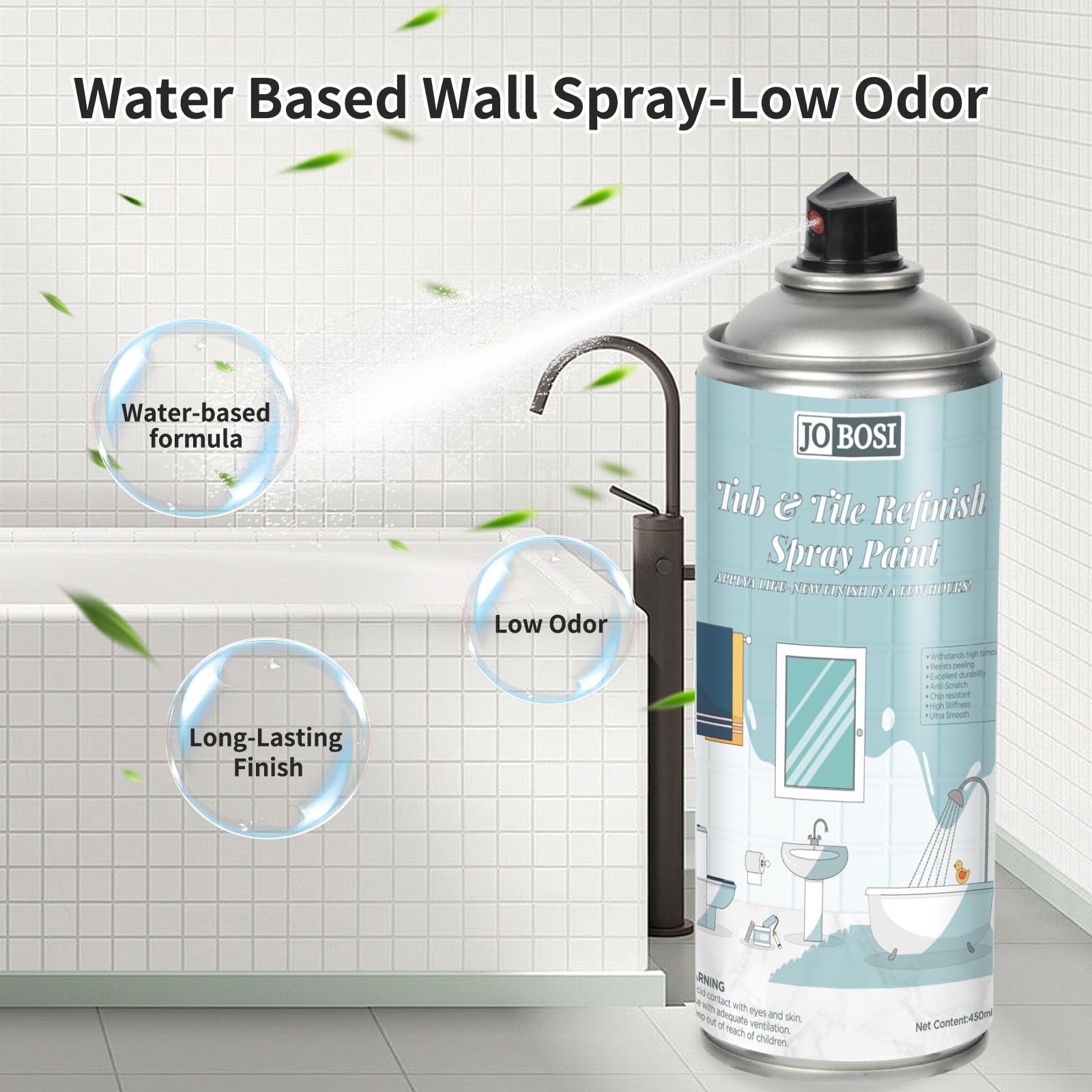 Jobosi fast-drying spray paint with no-sanding capability on many surfaces.