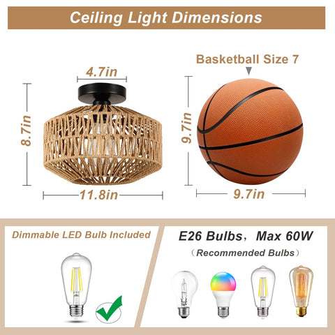Jobtical hand-woven paper rattan cage creates decorative light patterns on ceilings.