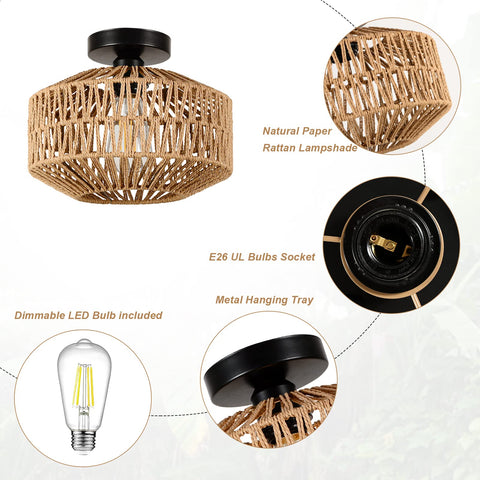 Jobtical unique hollow rattan creates soft shadows and chic ambiance.