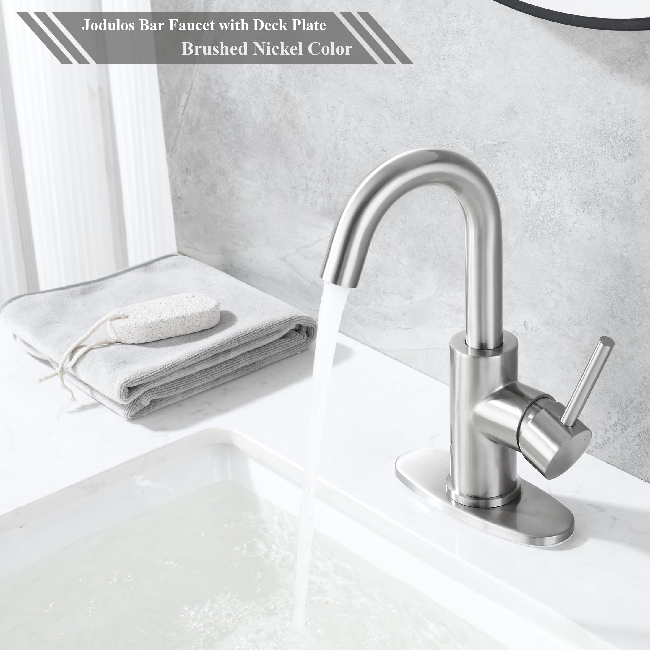 Jodulos bar faucet includes mounting hardware for quick installation.