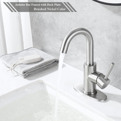 Jodulos bar faucet includes mounting hardware for quick installation.