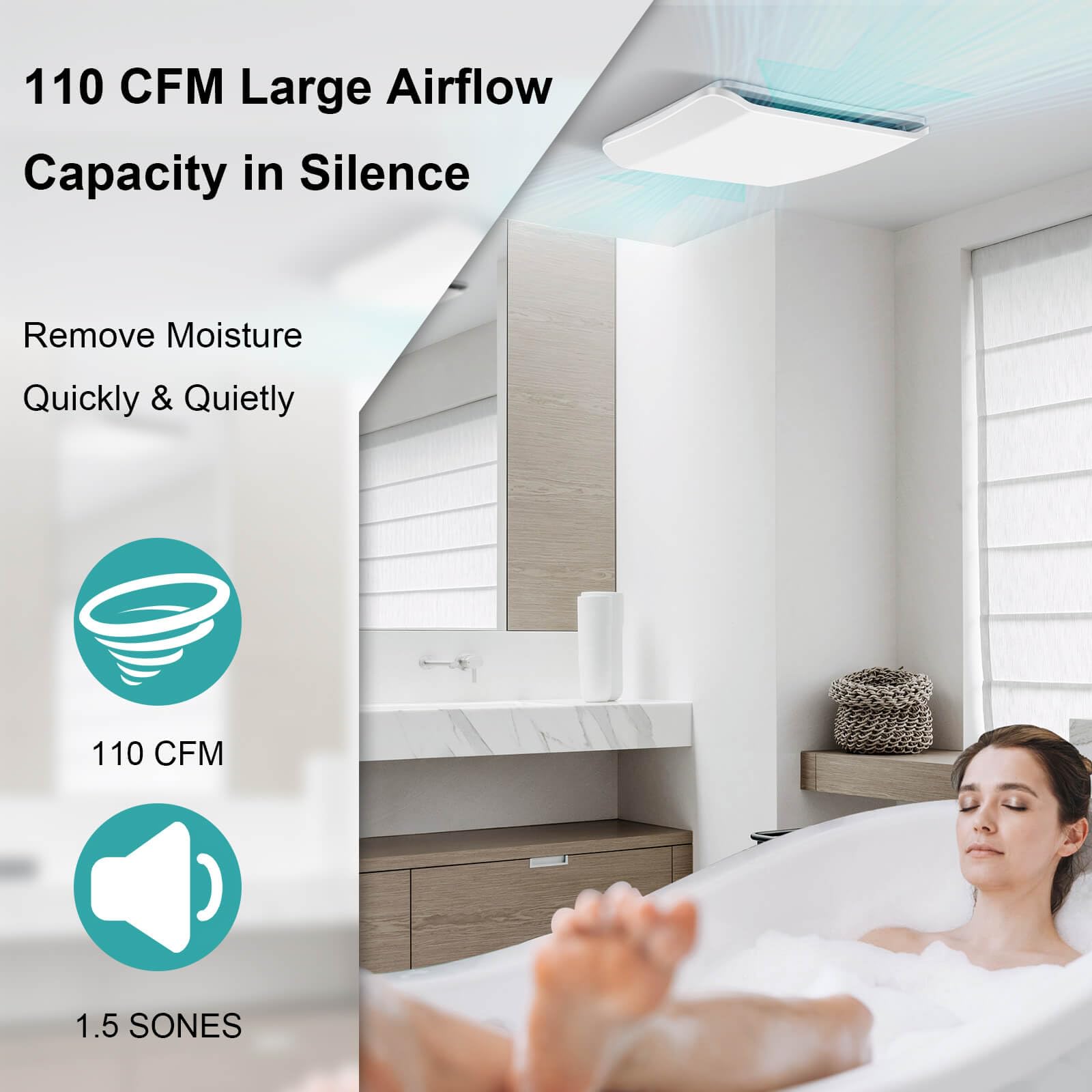 JOEAONZ ultra-quiet operation shows at 1.5 sones for peaceful showers.