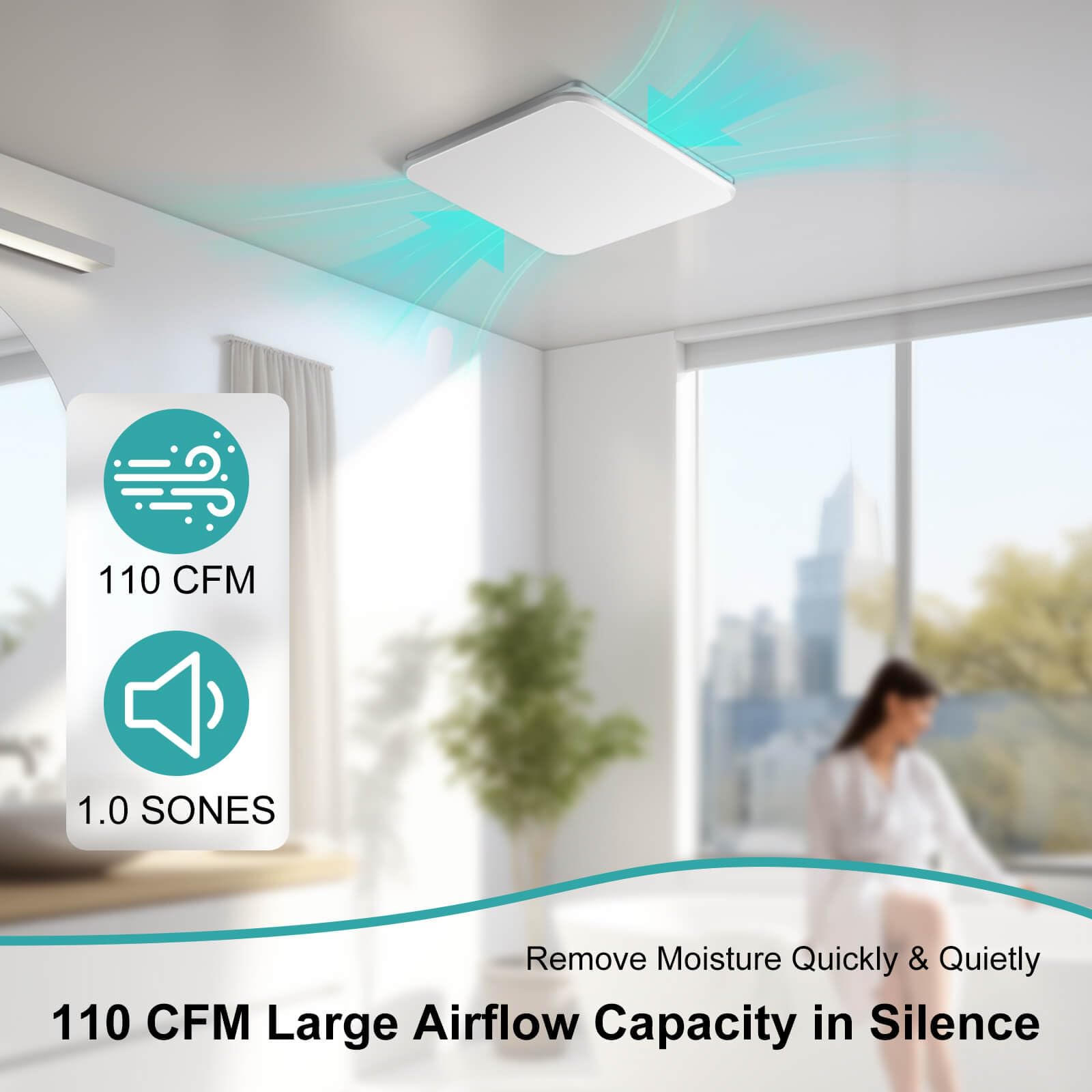 JOEAONZ 1.0 sones whisper-quiet operation for bathroom ventilation.