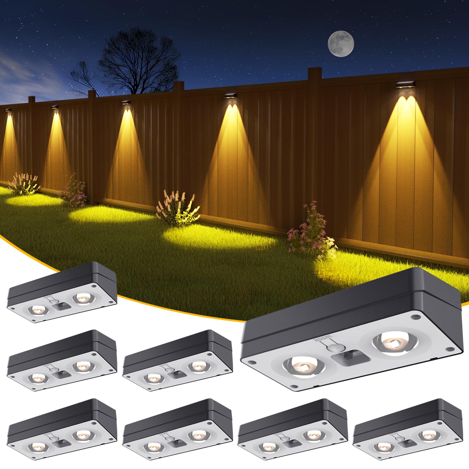 JOFIOS solar fence light 8-pack illuminates fence lines for safe nighttime visibility and curb appeal.