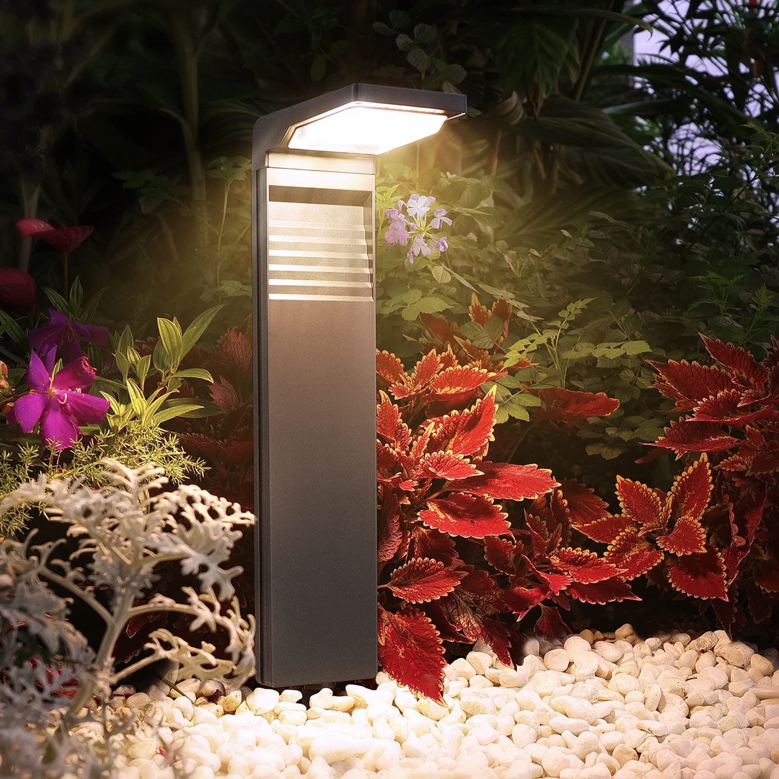 JOFIOS solar pathway lights packaging showing quick outdoor setup for easy installation