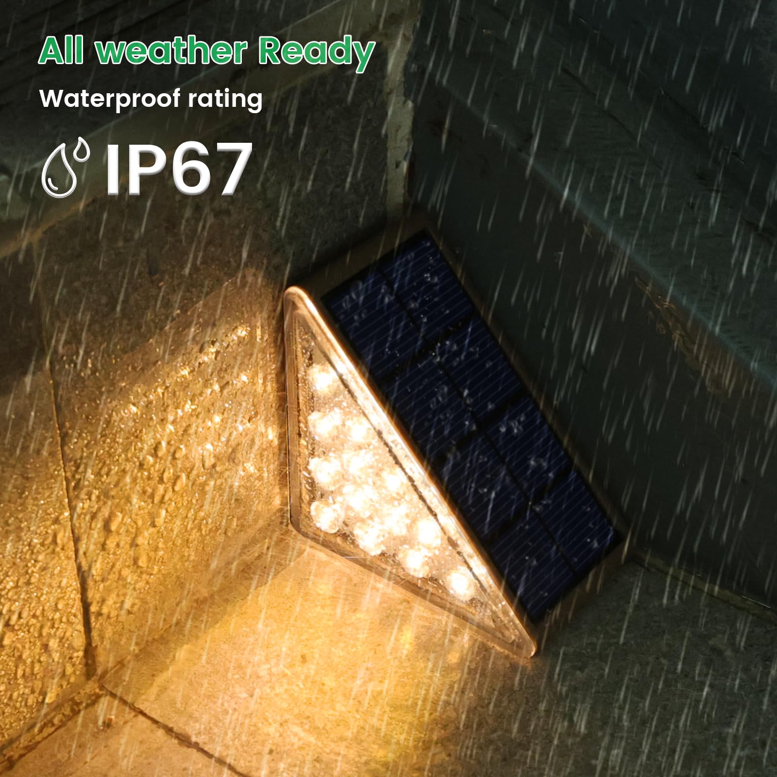 JOFIOS Solar Step Lights IP67 waterproof withstands rain and snow for year-round use.