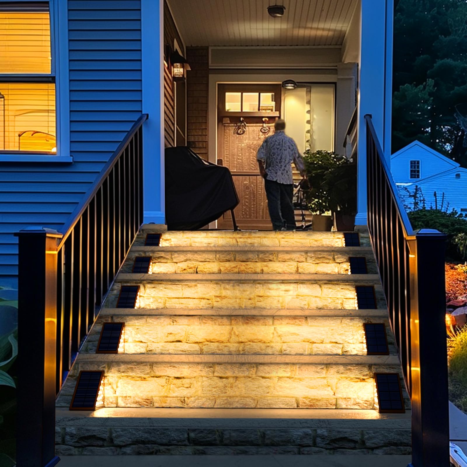 JOFIOS Solar Step Lights warm brown finish blends with garden décor.
