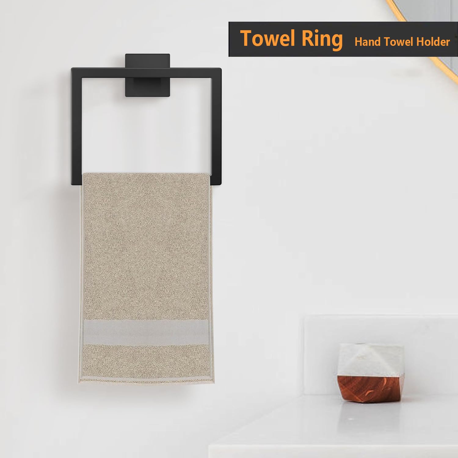 JOPOFI square-base towel ring with double bolt mounting for stability