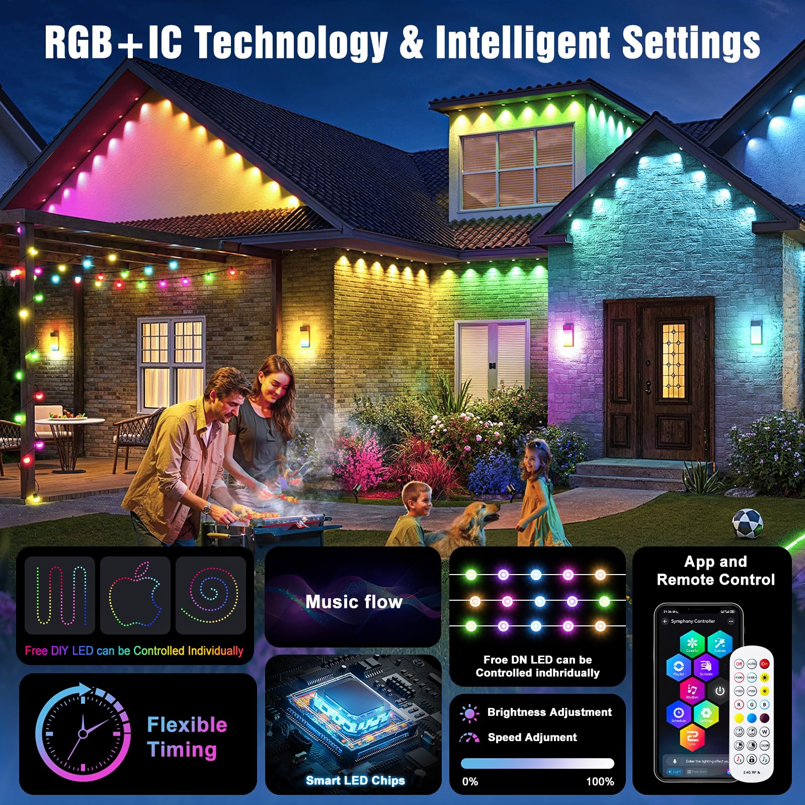 JOH RGB IC outdoor lights enable DIY color patterns and dynamic effects.