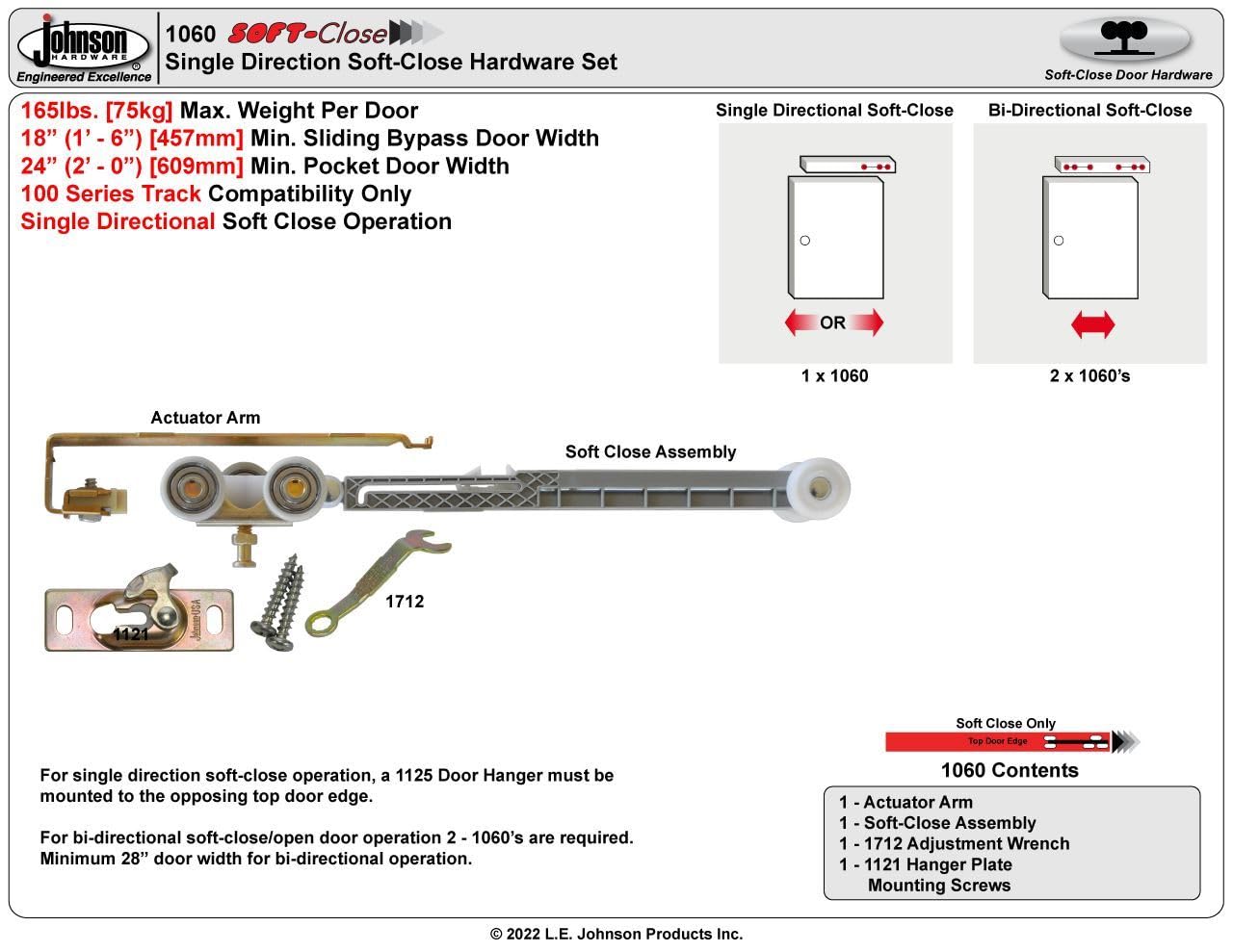 Johnson Hardware 1060 soft close hanger installed on a door demonstrating quiet operation
