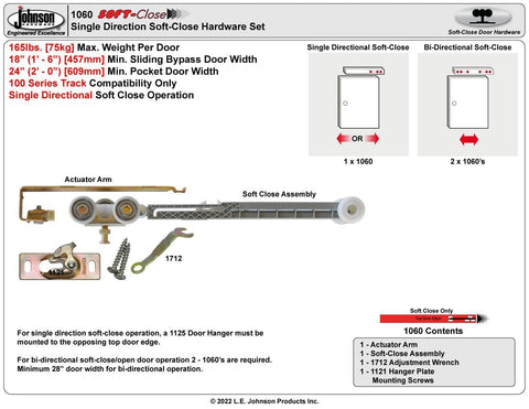 Johnson Hardware 1060 soft close hanger installed on a door demonstrating quiet operation