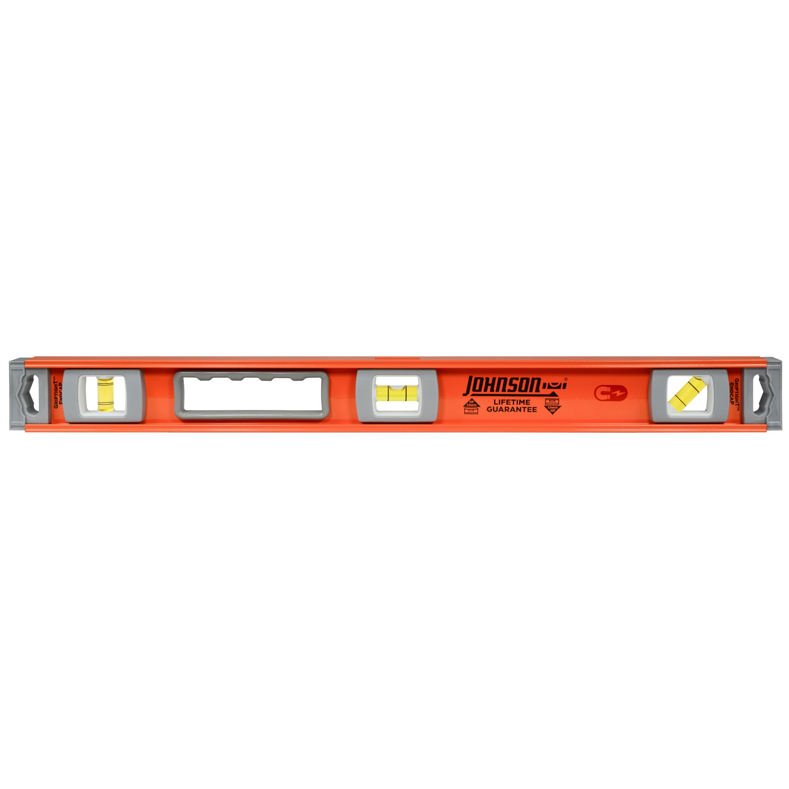 Johnson 1254-2400 magnetic edge for hands-free leveling on metal surfaces.