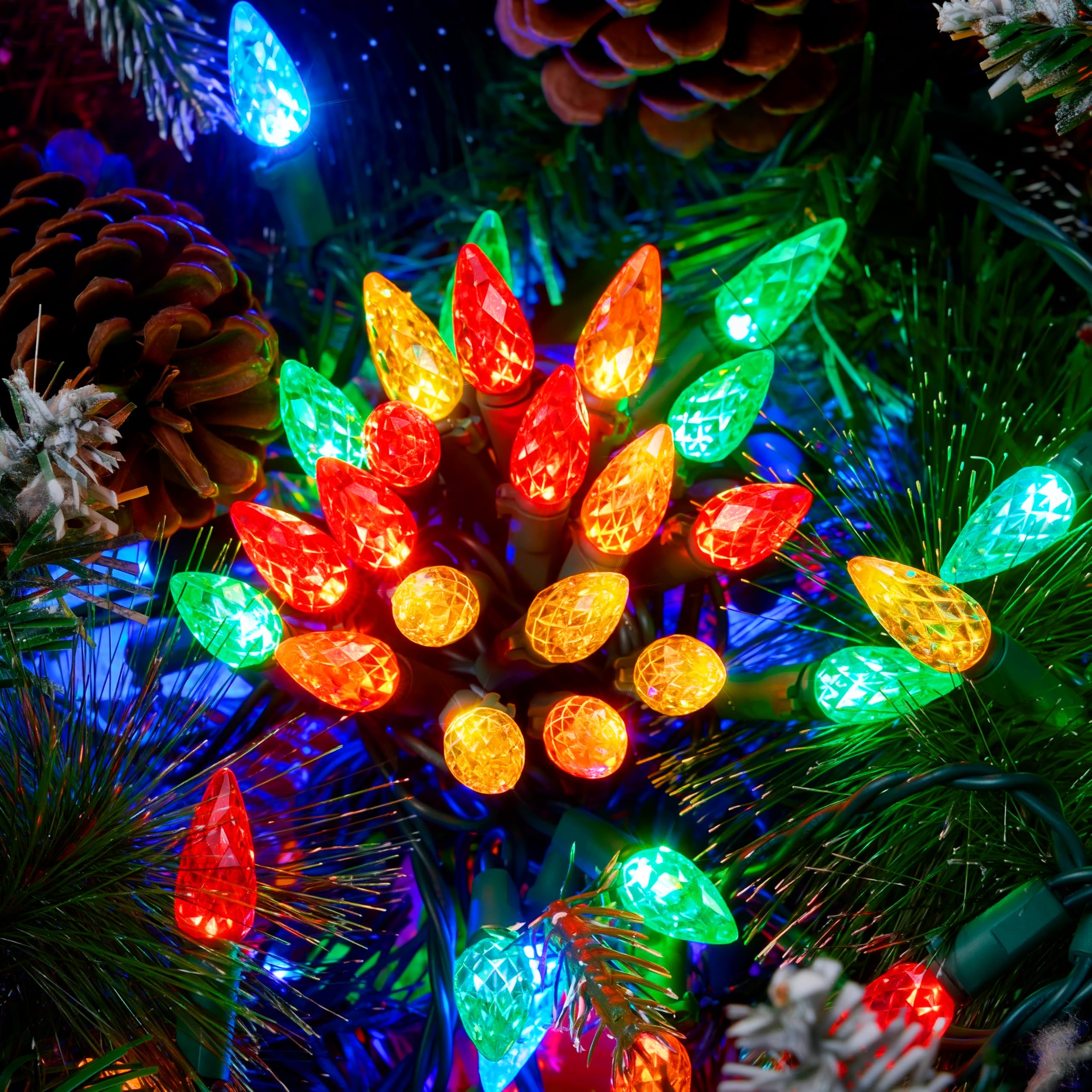 Joiedomi C6 LED strawberry bulbs on green wire illuminate indoor and outdoor decor