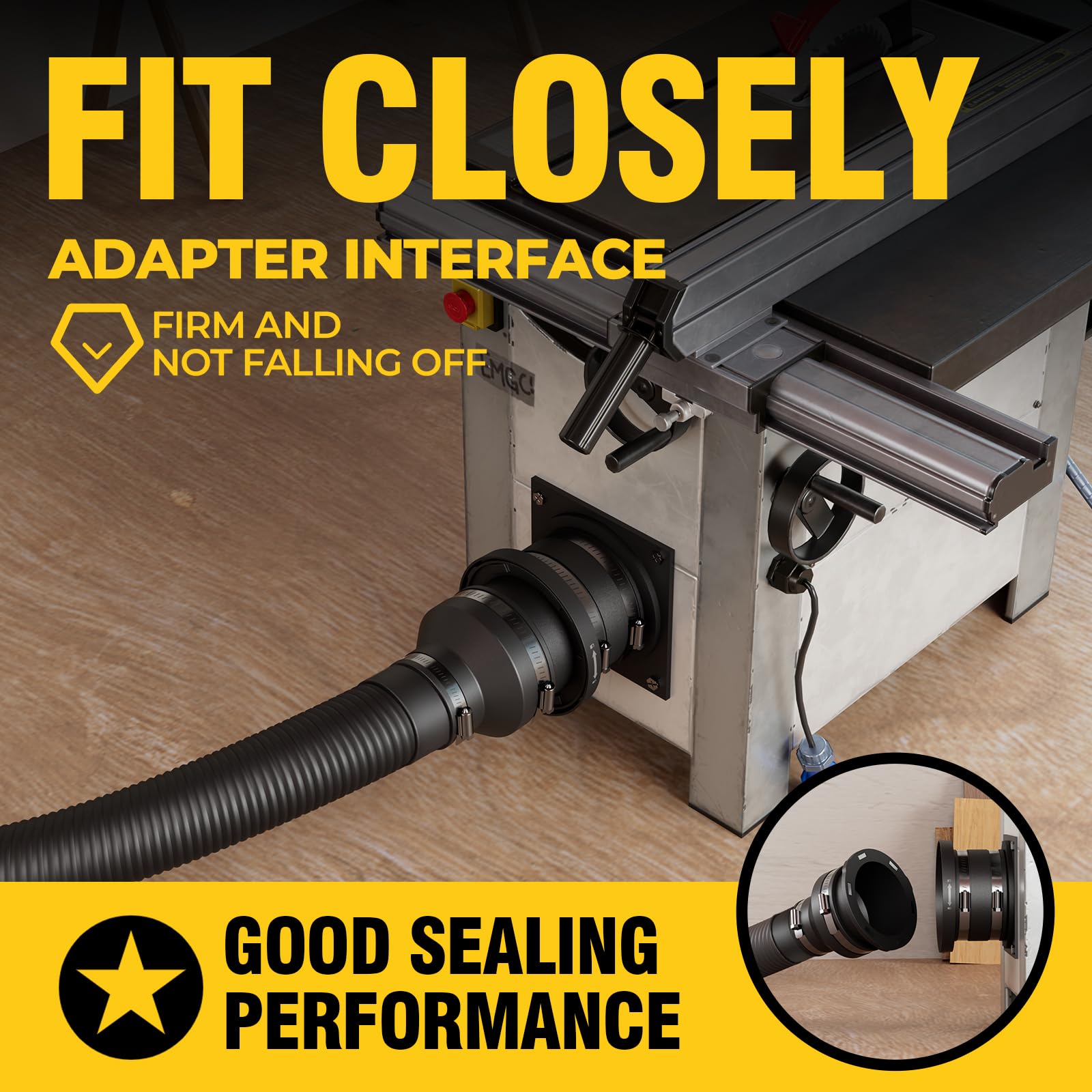 Joinerjetly 4inch dust collection reducer from 4inch to 2-1-2 inch enables smaller tools.