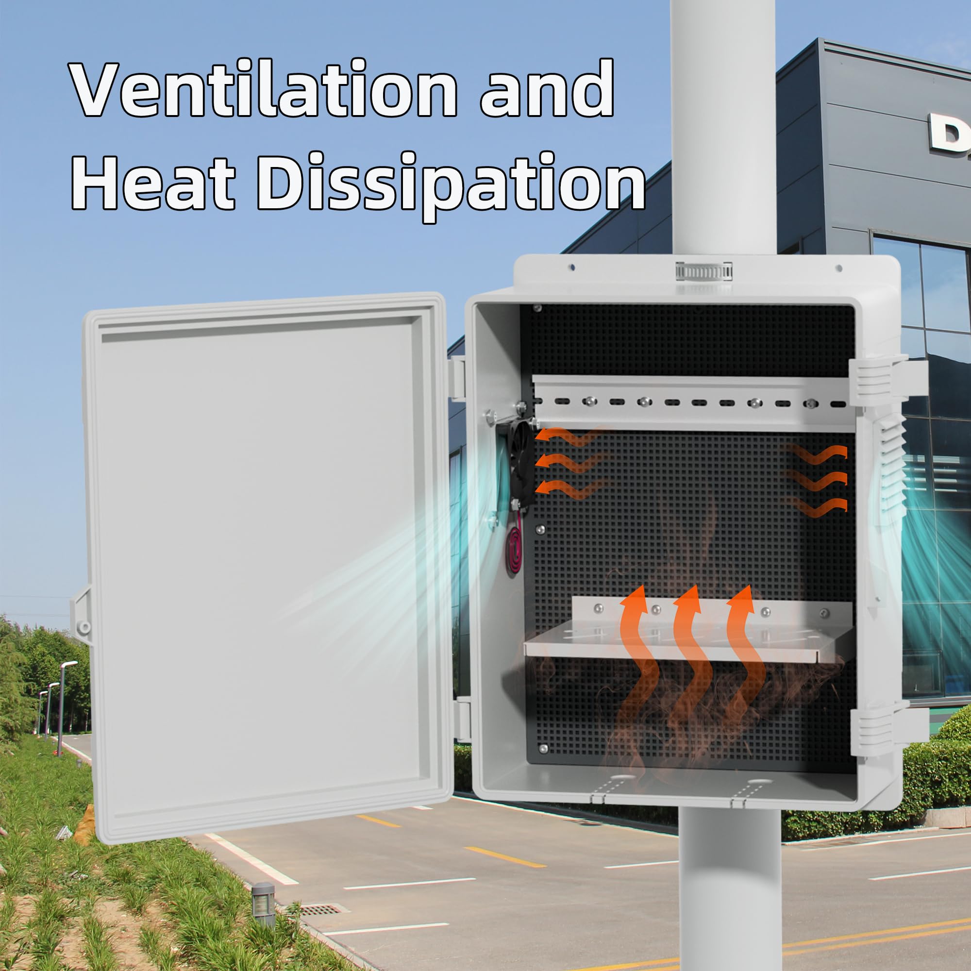 Joinfworld Wi‑Fi enclosure side vents demonstrate ventilation for outdoor use.