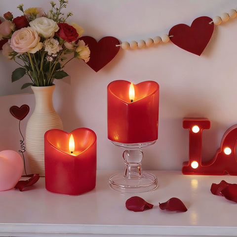 Romantic centerpiece using JOIONE heart candles on the table.