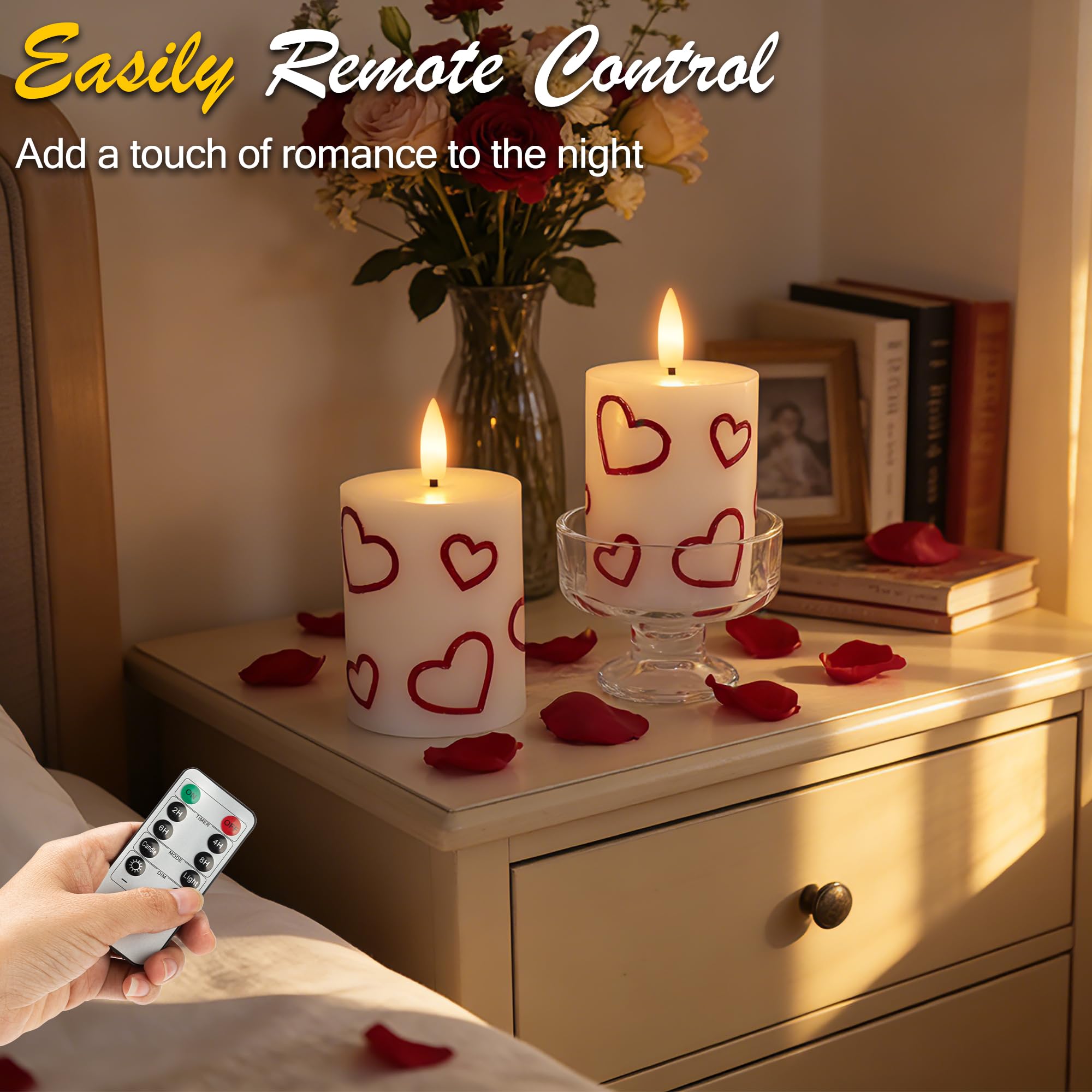 JOIONE red heart embellishments add romantic charm to candle set