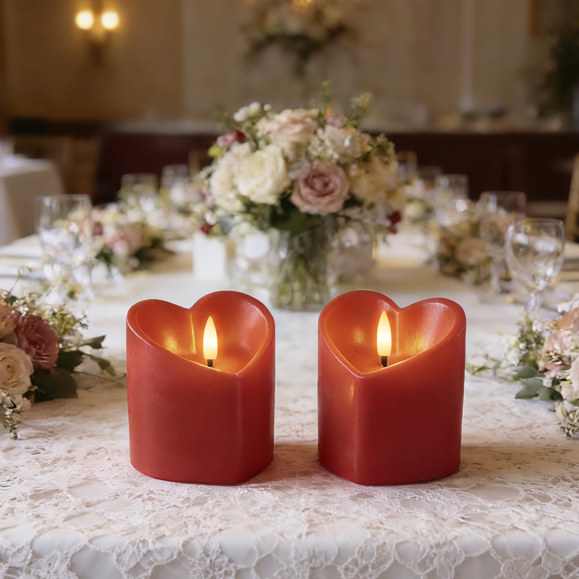 Battery-powered LED candles offer hours of soft light.