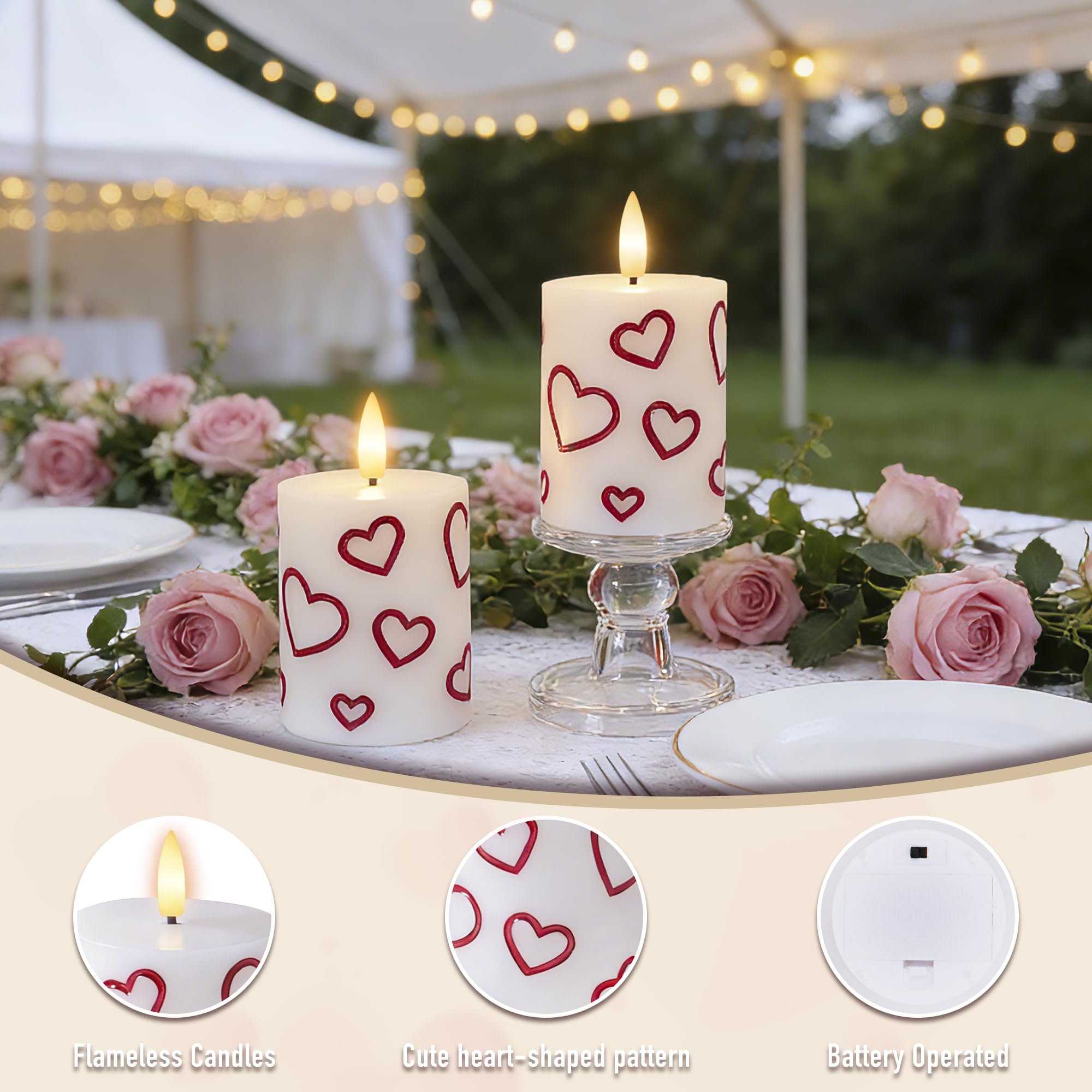 JOIONE two-pillar candles with heart design for elegant dining decor