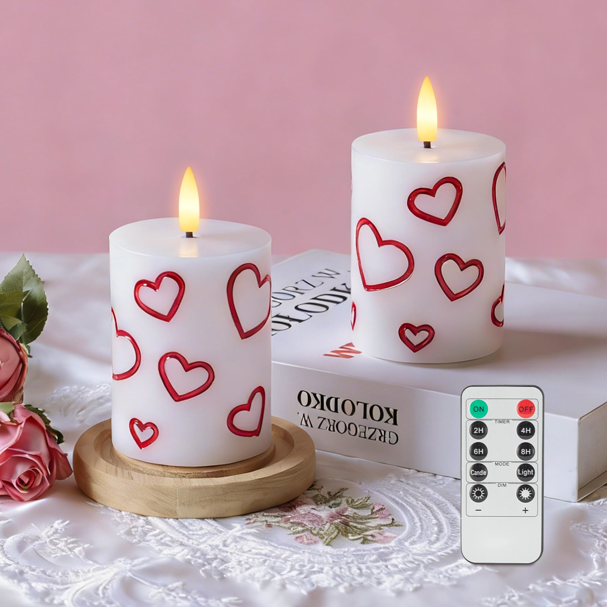 JOIONE valentines heart flameless candles with remote control for easy mood lighting