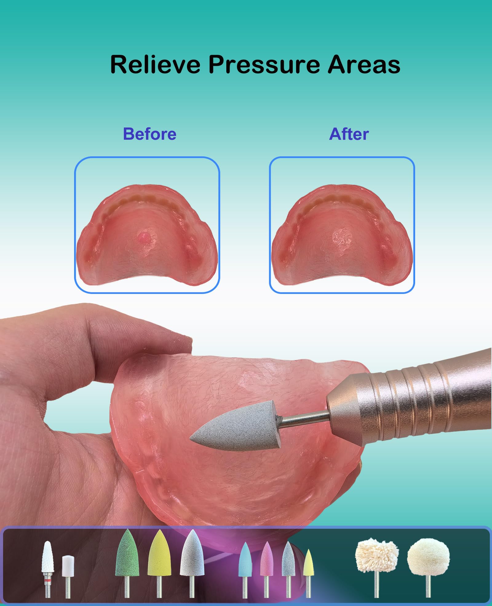 JOIRACK relining adjustment process with portable polishing tool for better comfort.