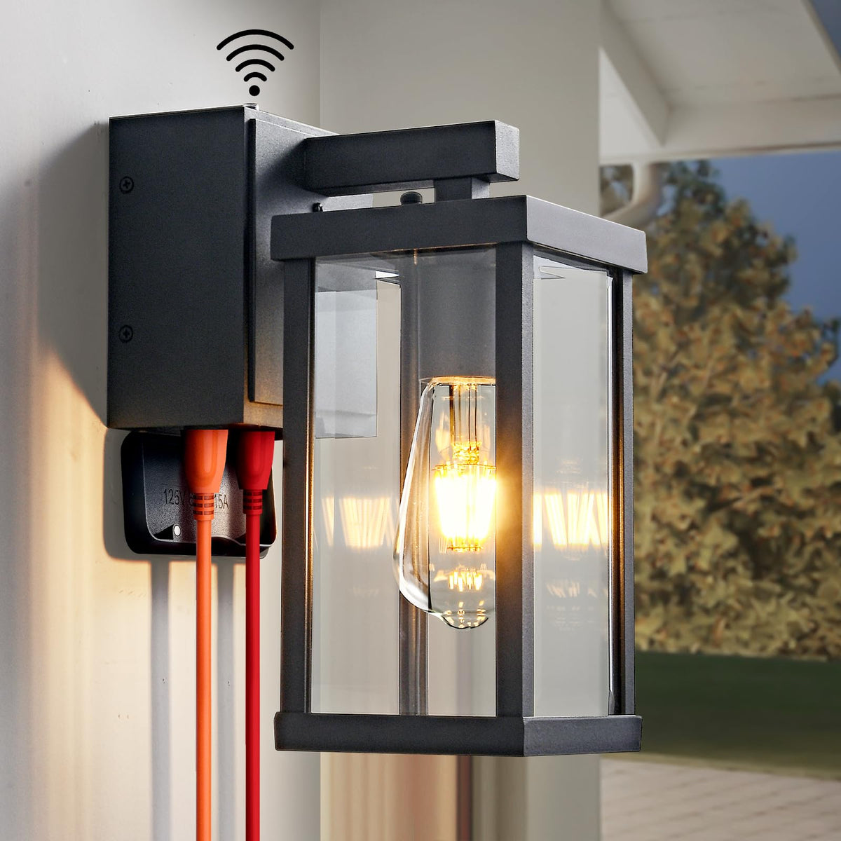 JOKAONOTL dusk-to-dawn porch light with built in GFCI outlets for outdoor power