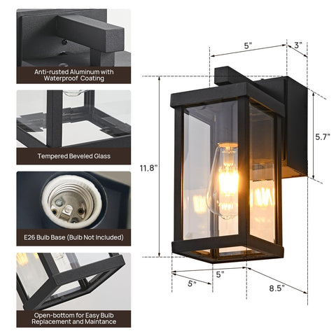 JOKAONOTL exterior wall light with metal frame and tempered glass