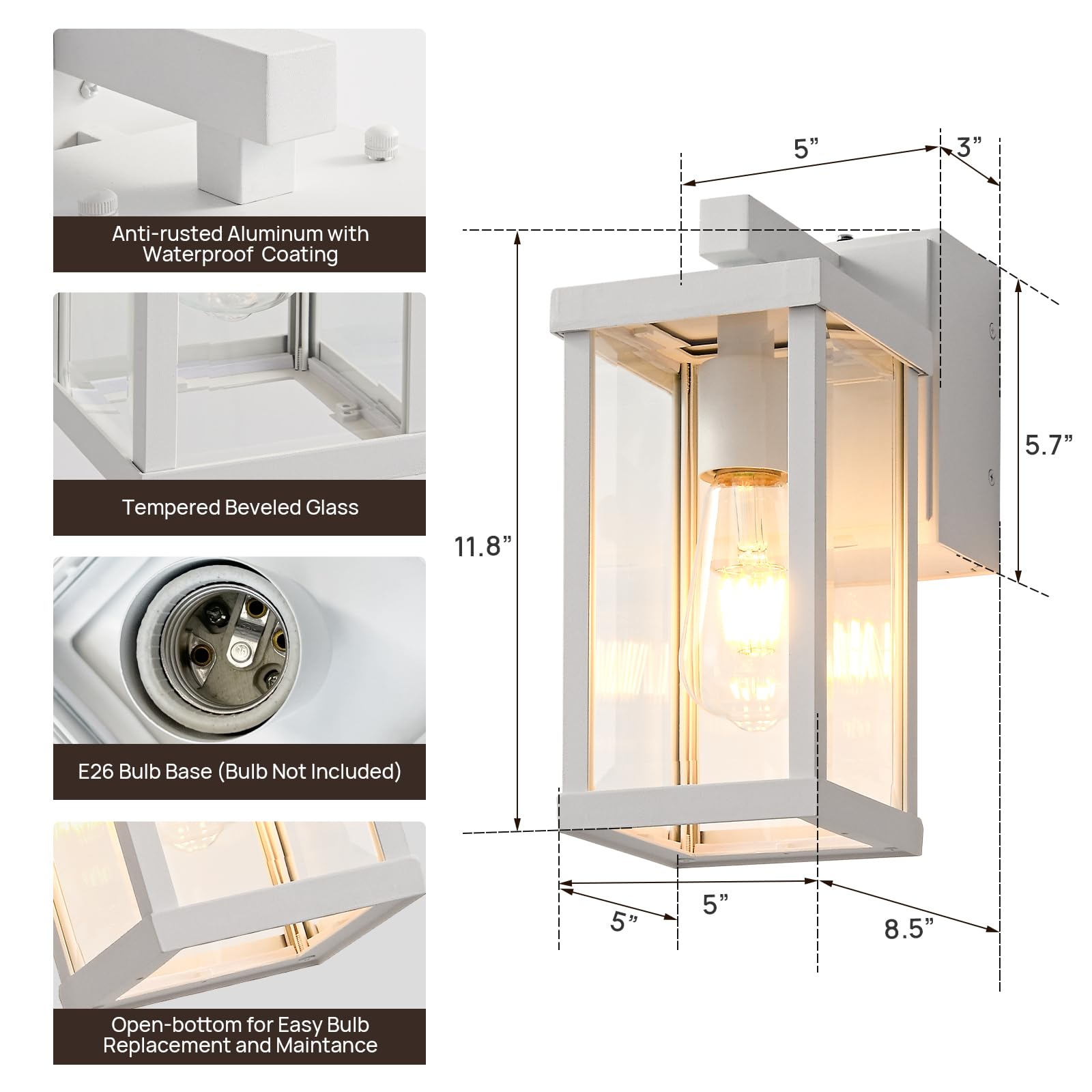 JOKAONOTL outdoor wall light closeup highlights built-in GFCI for easy power access.
