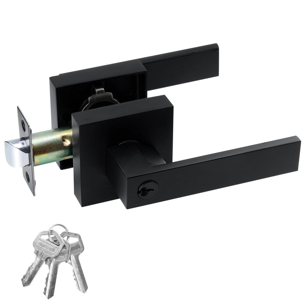 JO.KO entry door lock set with square lever in matte black for privacy.