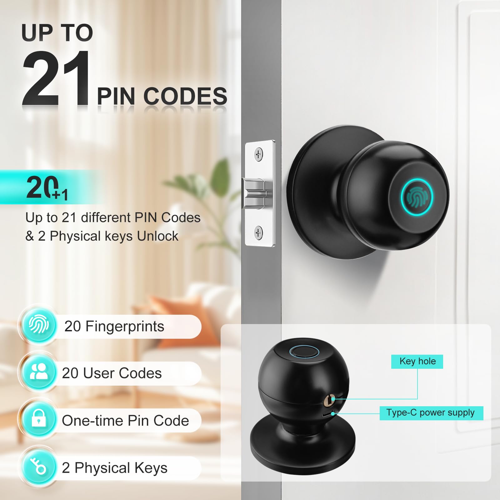 JO.KO fingerprint lock with backup key for reliable access