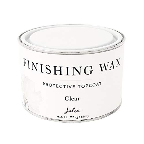 Jolie Clear Finishing Wax bottle close-up showing odor-free protection for furniture