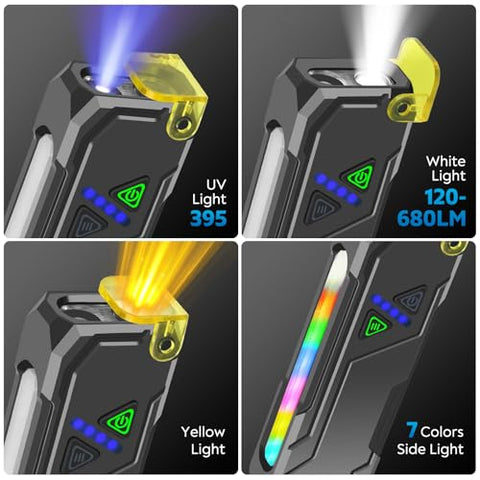 Jolimark EDC flashlight side light showing seven colors for signaling