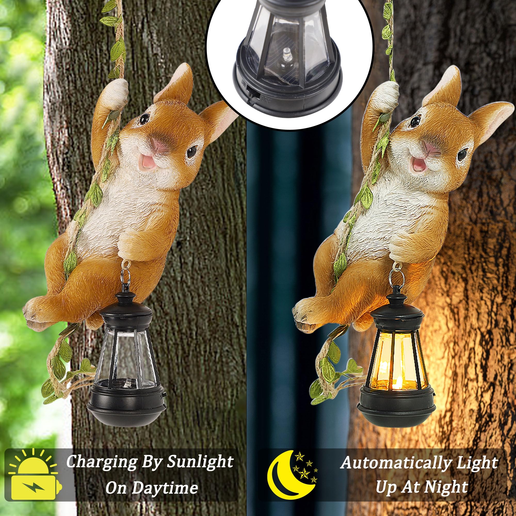 Joliyoou garden decor bunny lantern blends whimsy with practical solar lighting.